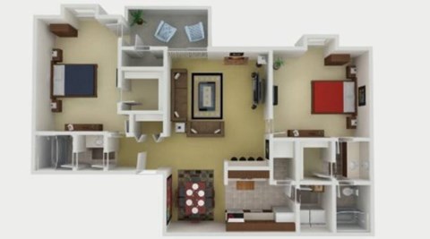 Floor plan for 2 beds, 2 baths, 1096 sqft
